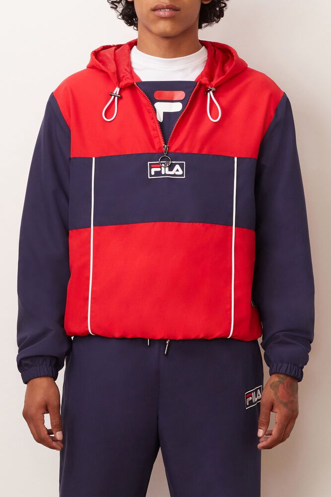 Fila Jacket Europa 1/2 Zip Wind Mens Navy/Red - India RNP-517098